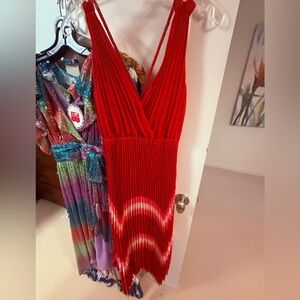 Ramy Brook Red Pleated Maxi Sundress